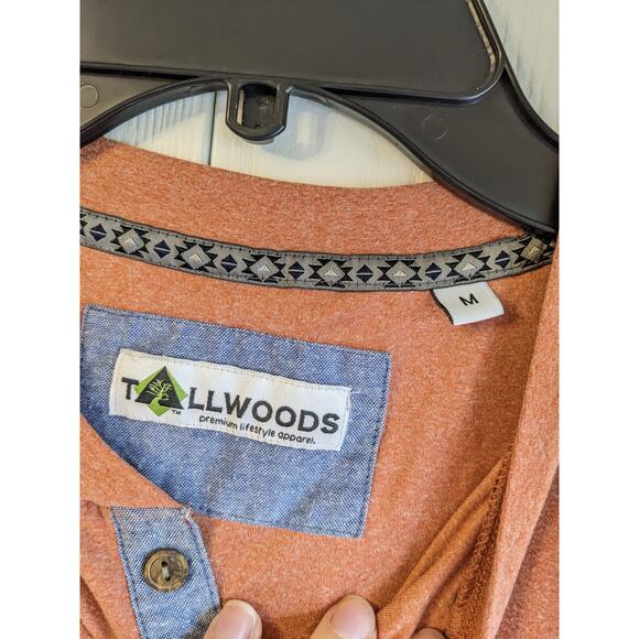 Tallwoods Men's Orange Short Sleeve Collarless 1/4 Button Crew Neck Shirt Size M - Picture 3 of 5